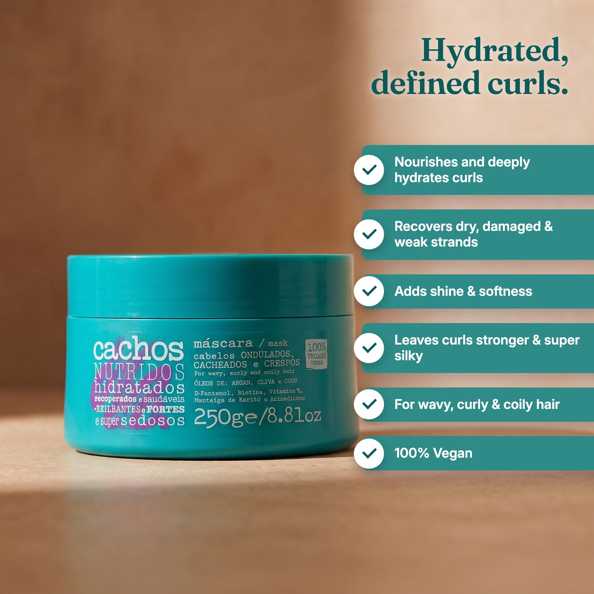 AMEND Cachos Hydrated Curls Mask benefits: nourishes and deeply hydrates curls and recovers dry, damaged & weak strands